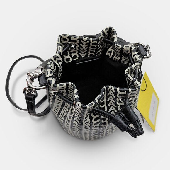 Marc Jacobs “The Monogram” Mini Bucket Bag Lamb Leather – Black White – H653L03F - Picture 7 of 10